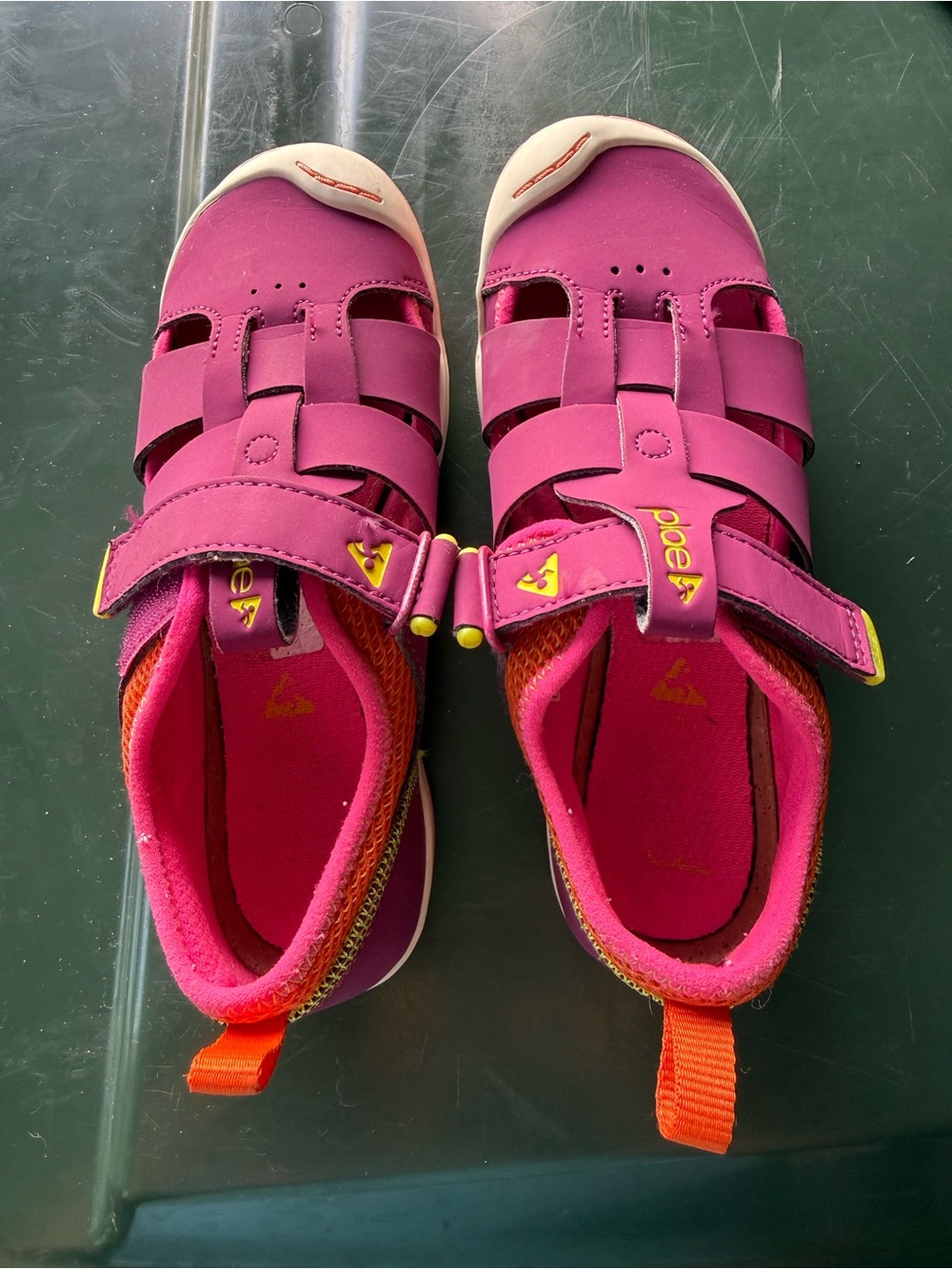 PLAE Kids Magenta Closed-Toe Sport Sandals with Orange Heel Tab